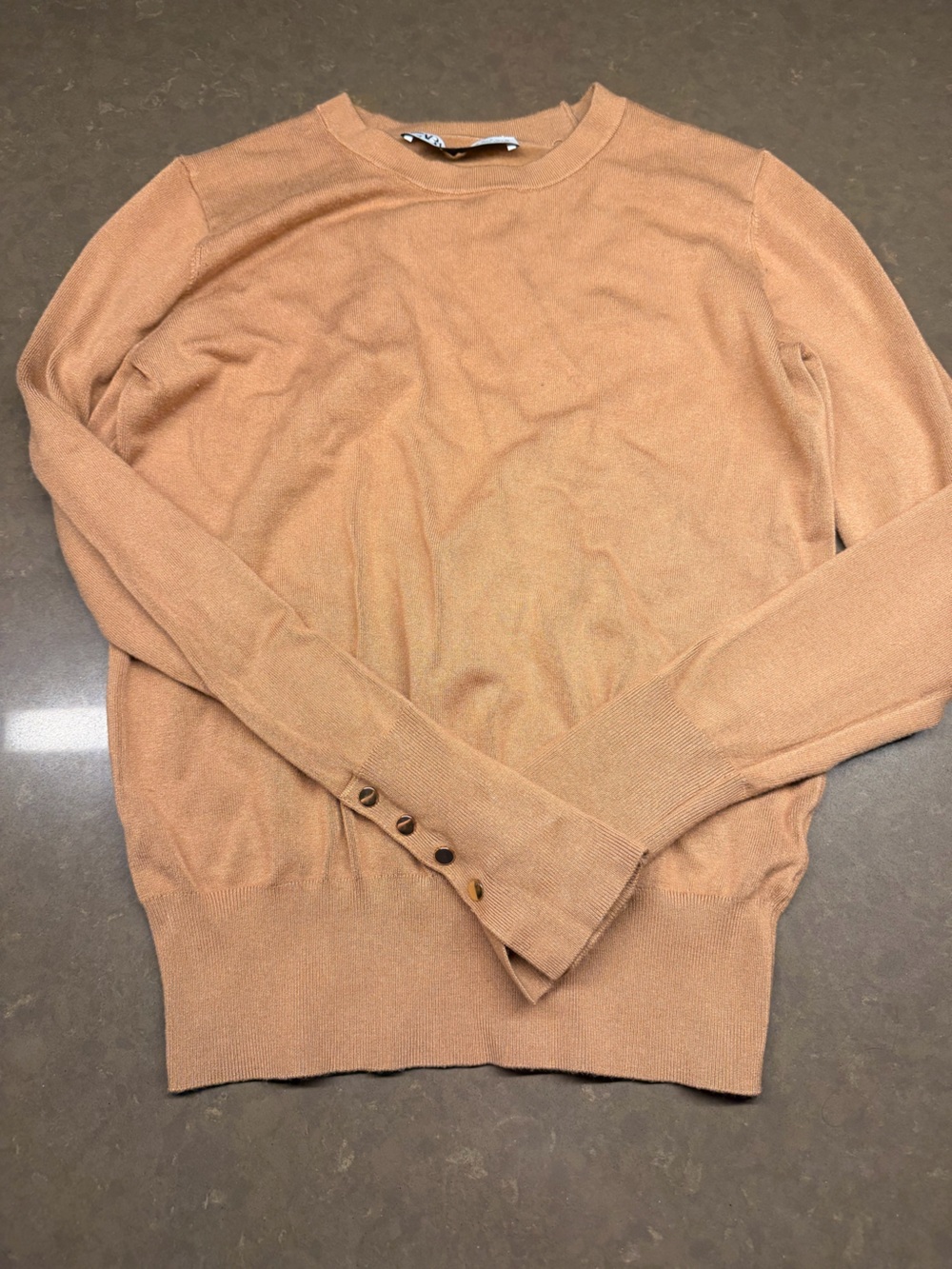 Zara Women's Crewneck Sweater in Camel Tan with Button Cuffs
